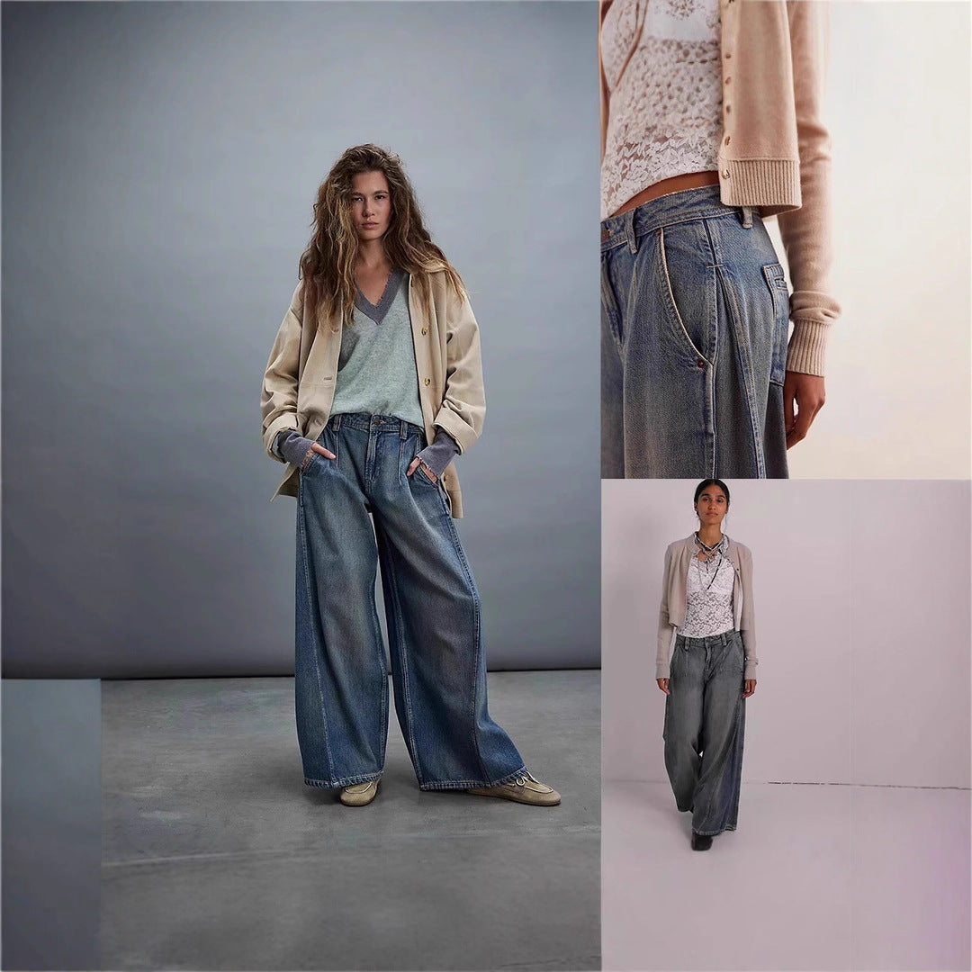 Retro Low-Rise Wide-Leg Ankle Jeans