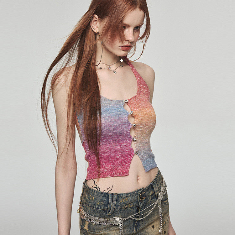 Kawaii Color Pop Matel Silk Halter Top