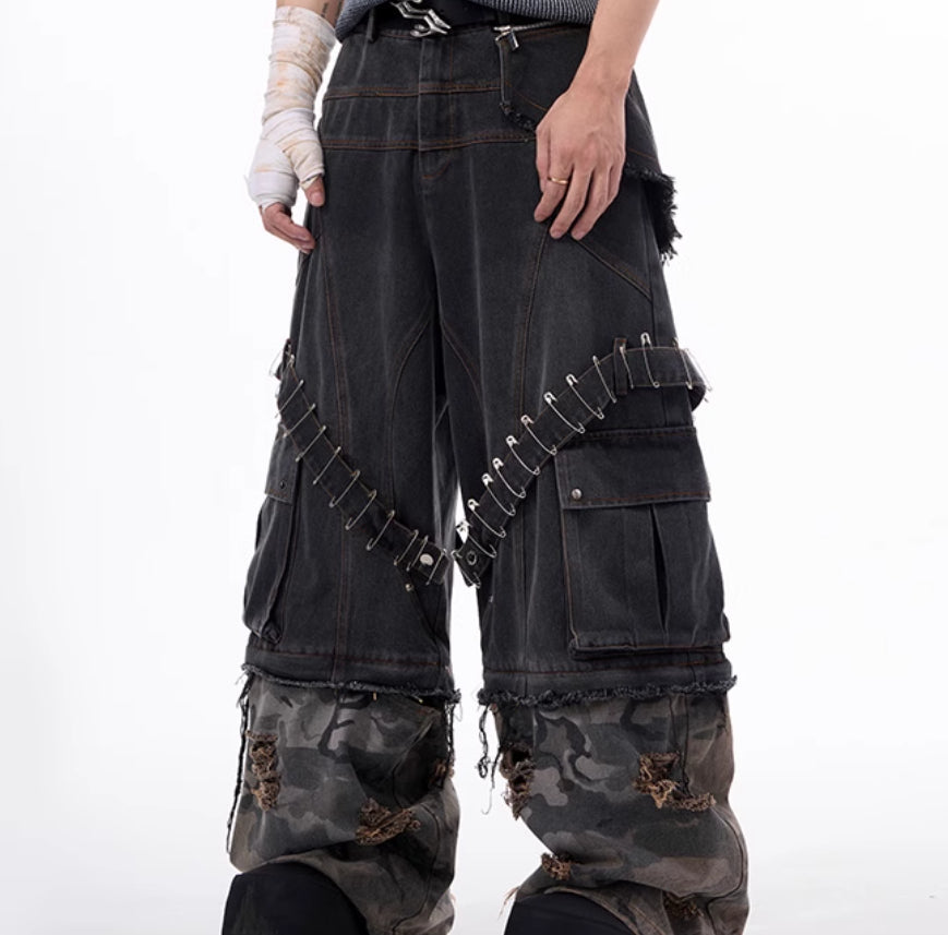 Apocalypse Layered Camo Patchwork Pin Jeans