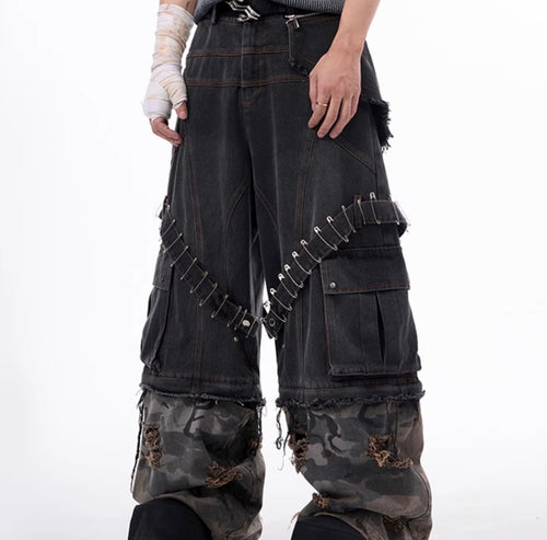 Apocalypse Layered Camo Patchwork Pin Jeans