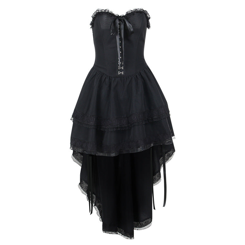 Dark Elegance Strapless Gothic High-Low Hem Skirt