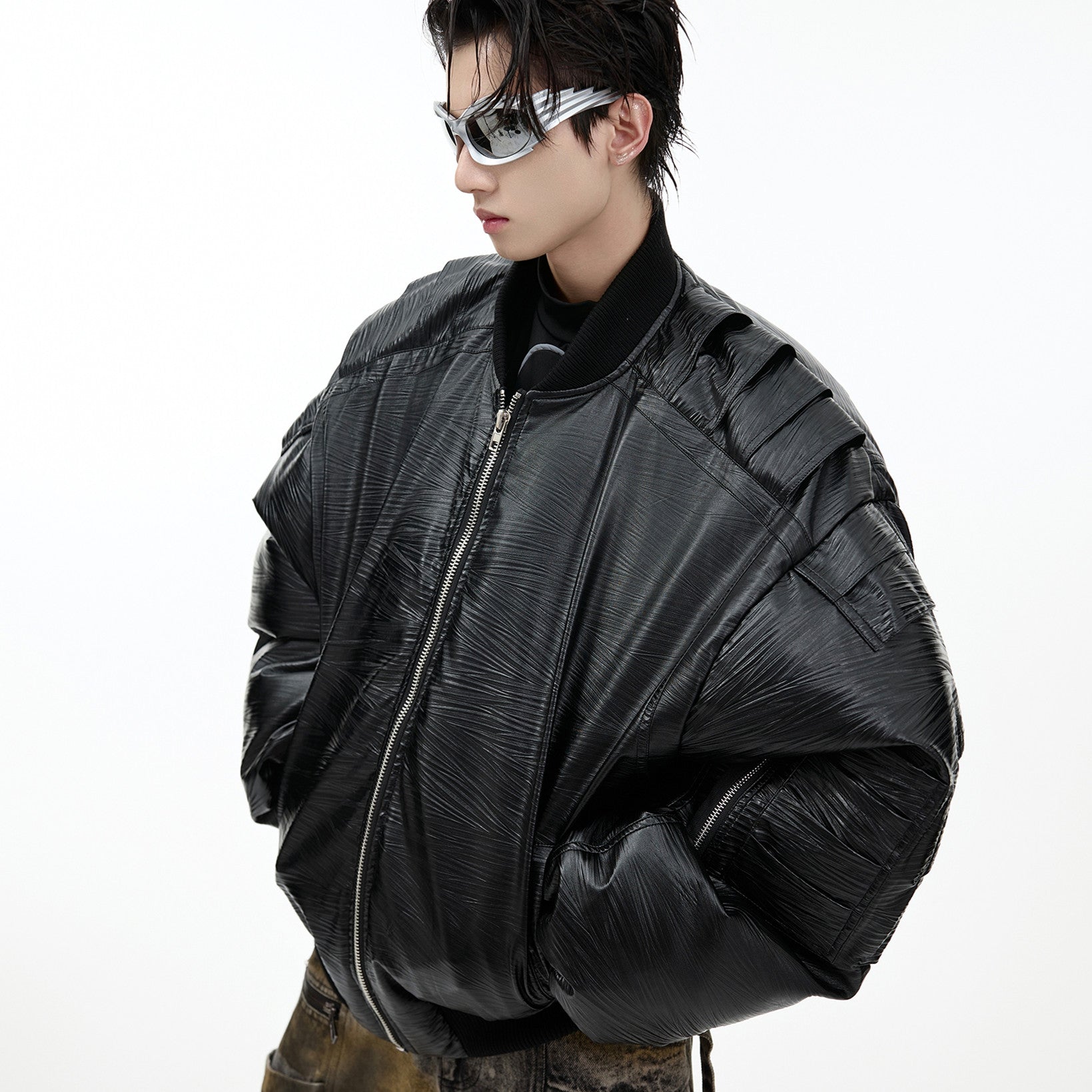 Thick Padded PU Leather Bomber Jacket