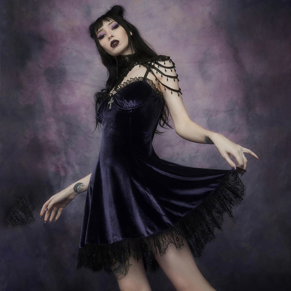 Gothic Enchantress Lace-Up Strappy Dress