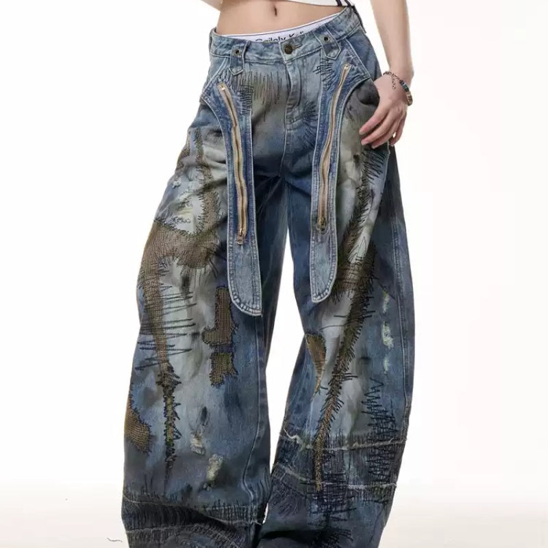 Industrial Wash Wide-Leg Workwear Denim