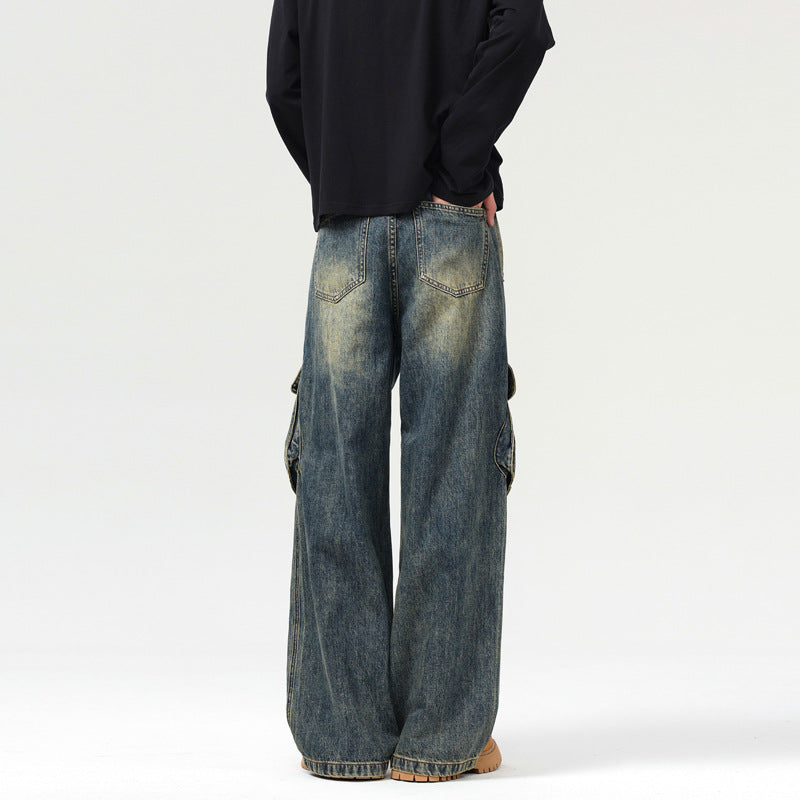 Utility Distressed Wide-Leg Denim