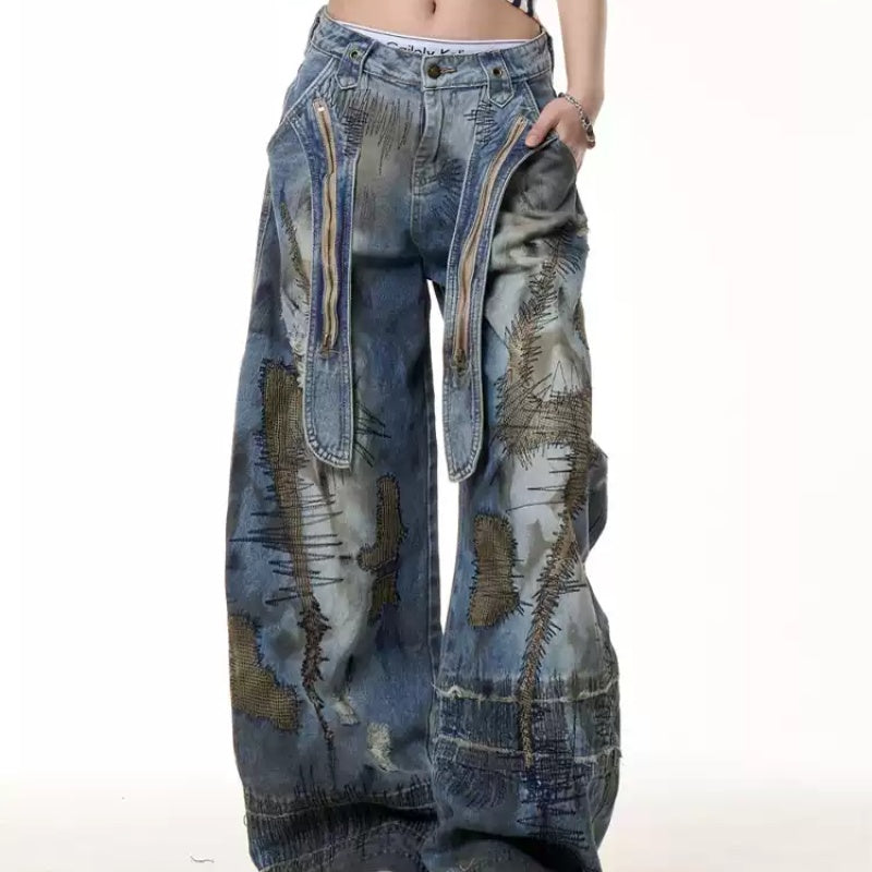 Industrial Wash Wide-Leg Workwear Denim