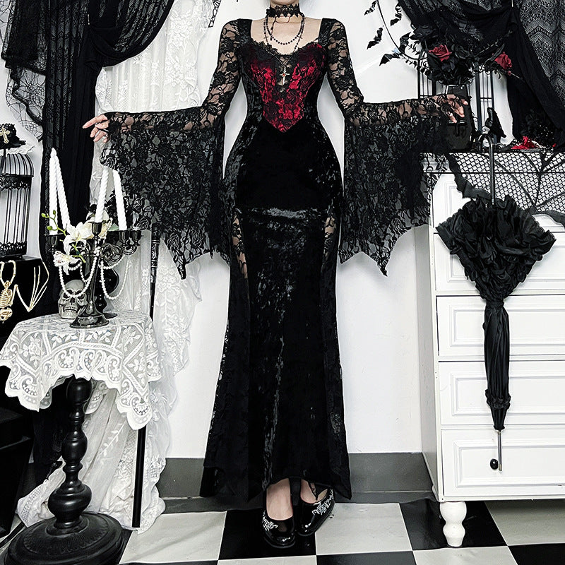 Moon Gothic Chain Long-Sleeve Dress