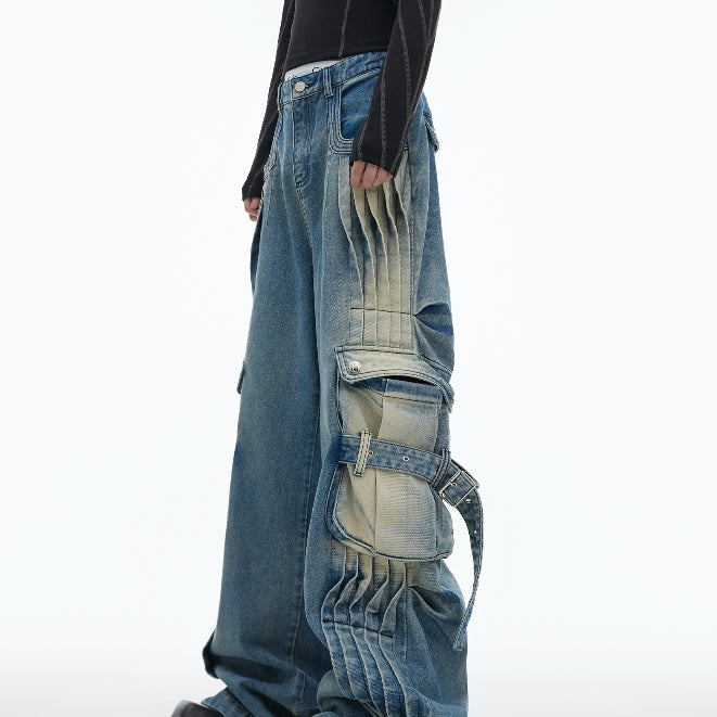 Vintage-Wash Structured Industrial Jeans