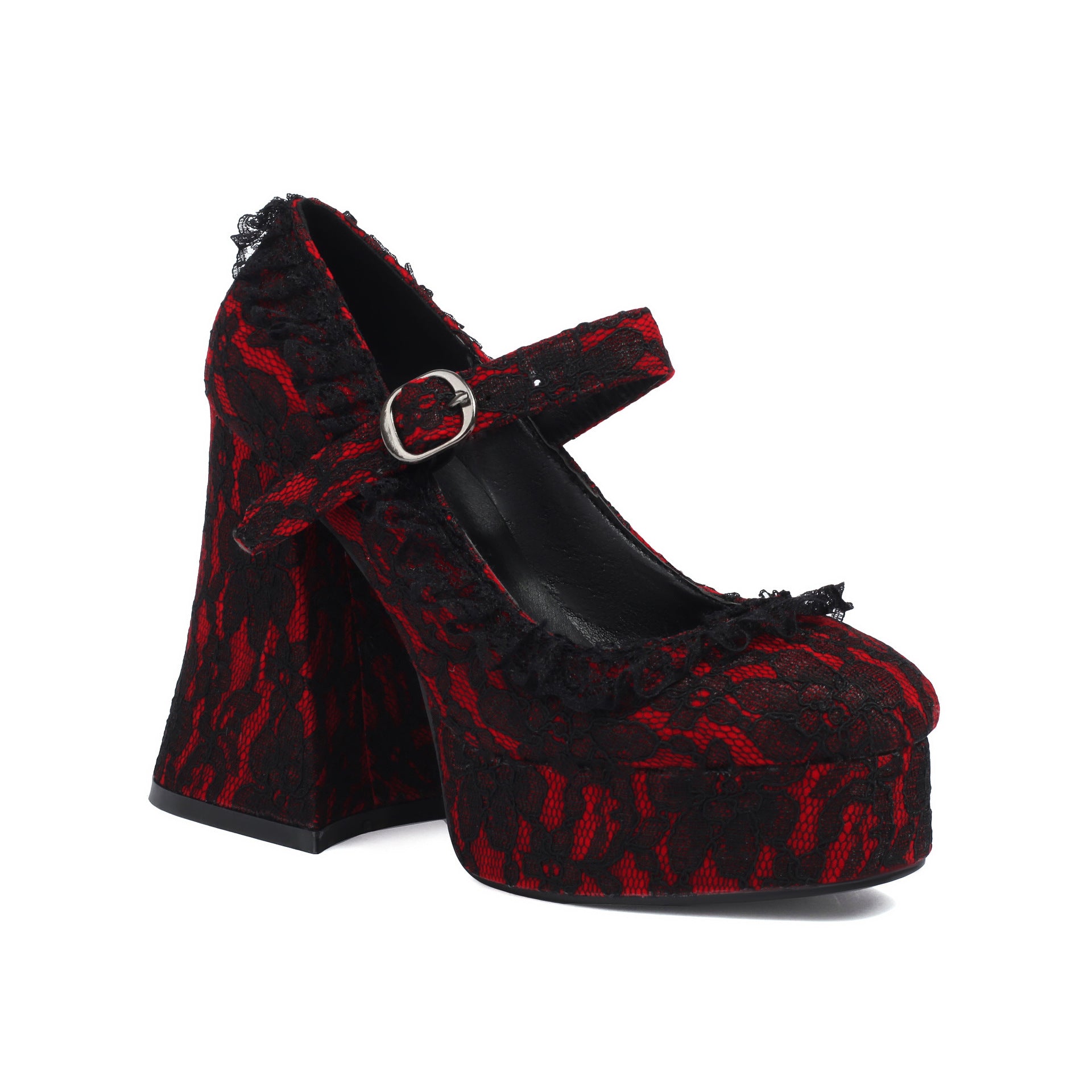 Obsidian Lace-Up Buckle Platform Heels