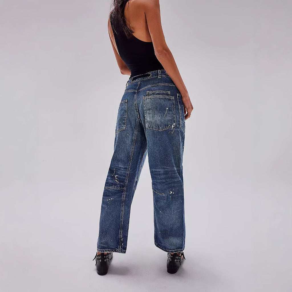 Relaxed Drawstring Splash Ink Cropped Jeans