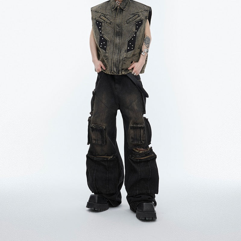 Cyberpunk Utility Distressed Cargo Denim