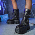Gothic Metal Lace-Up Platform Mid-Calf Boots