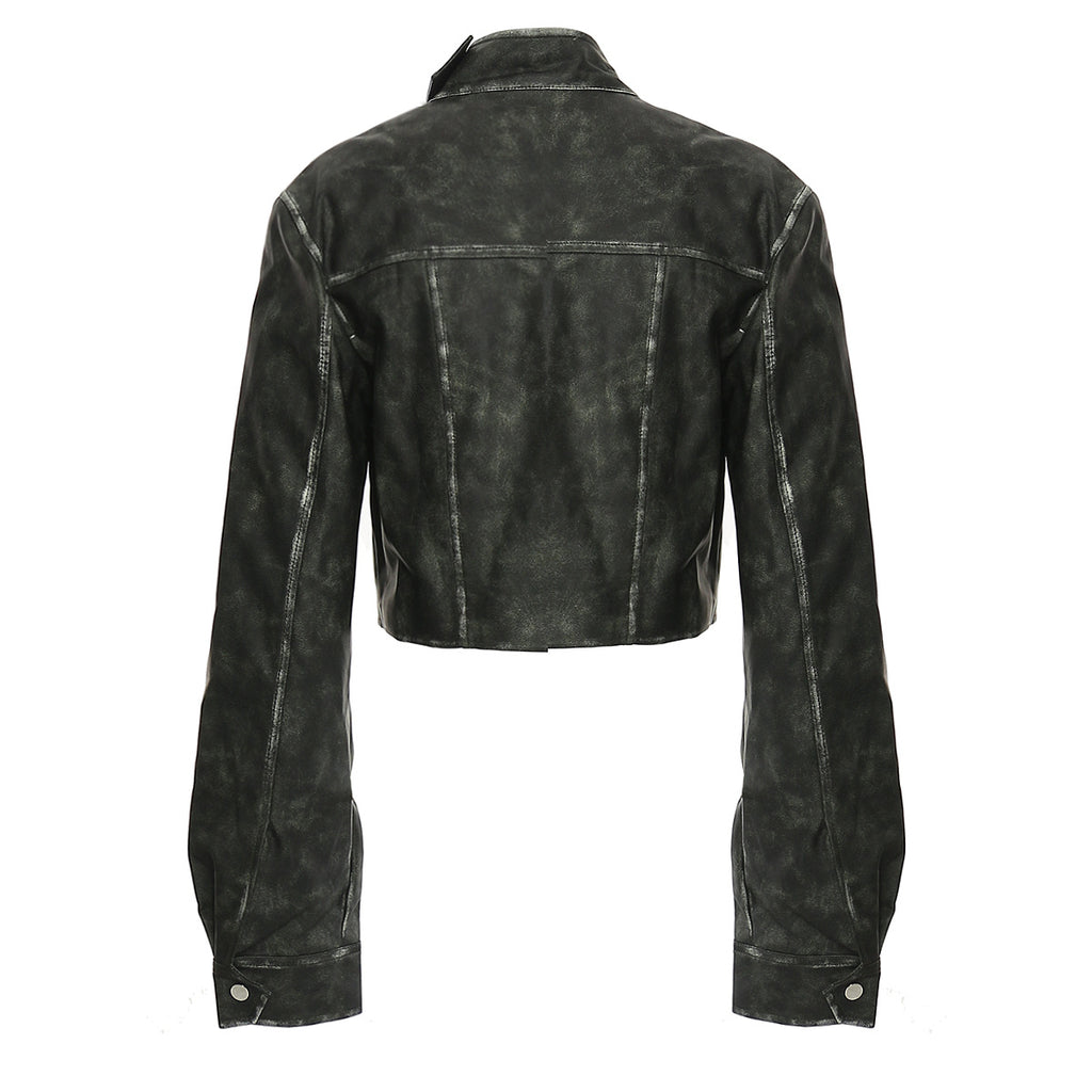 Irregular-Cut Polished Leather Jacket