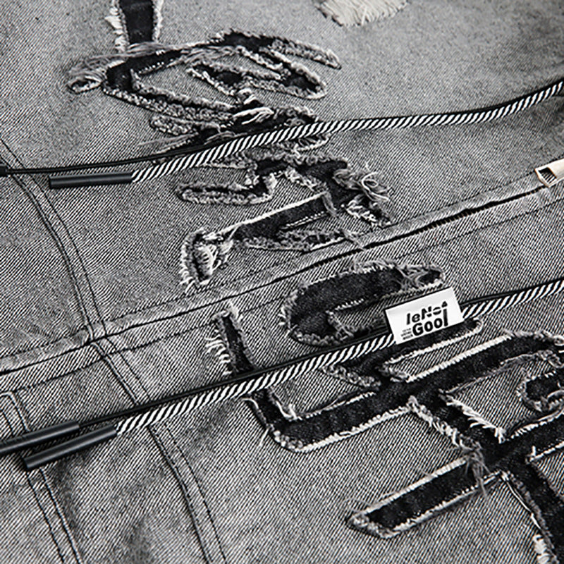 Urban Rebel Irregular Stitching Hooded Denim Jacket