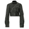 Irregular-Cut Polished Leather Jacket