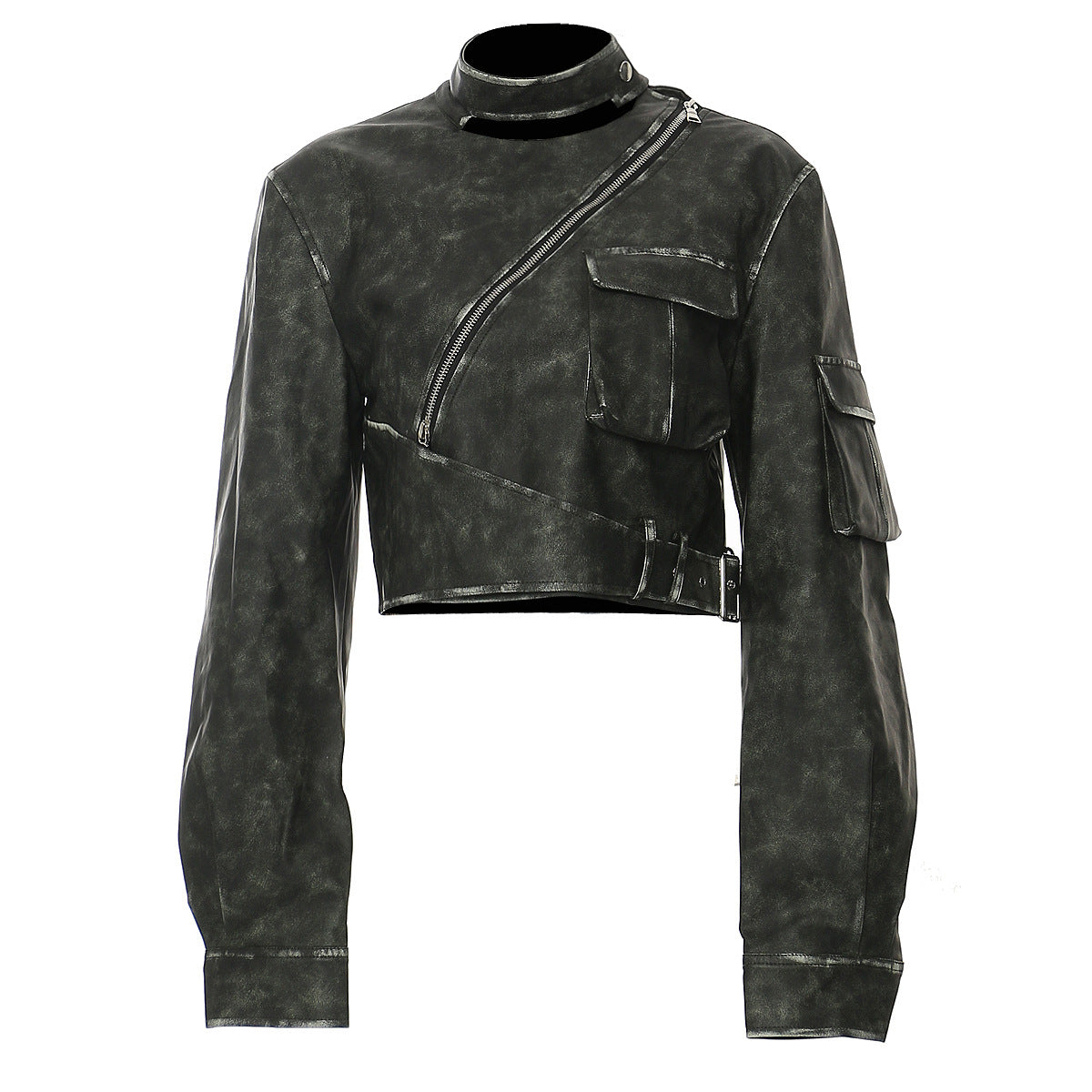 Irregular-Cut Polished Leather Jacket