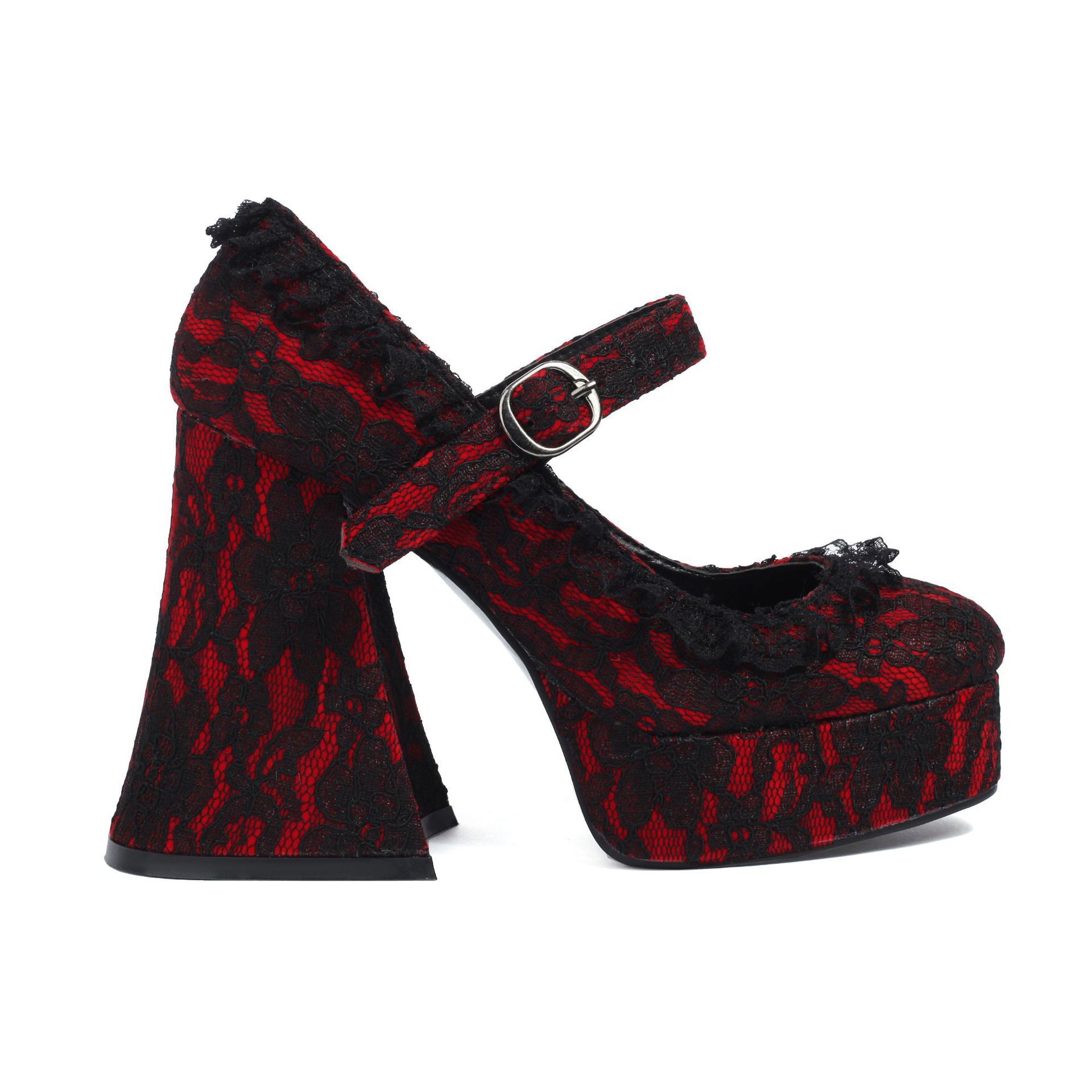 Obsidian Lace-Up Buckle Platform Heels