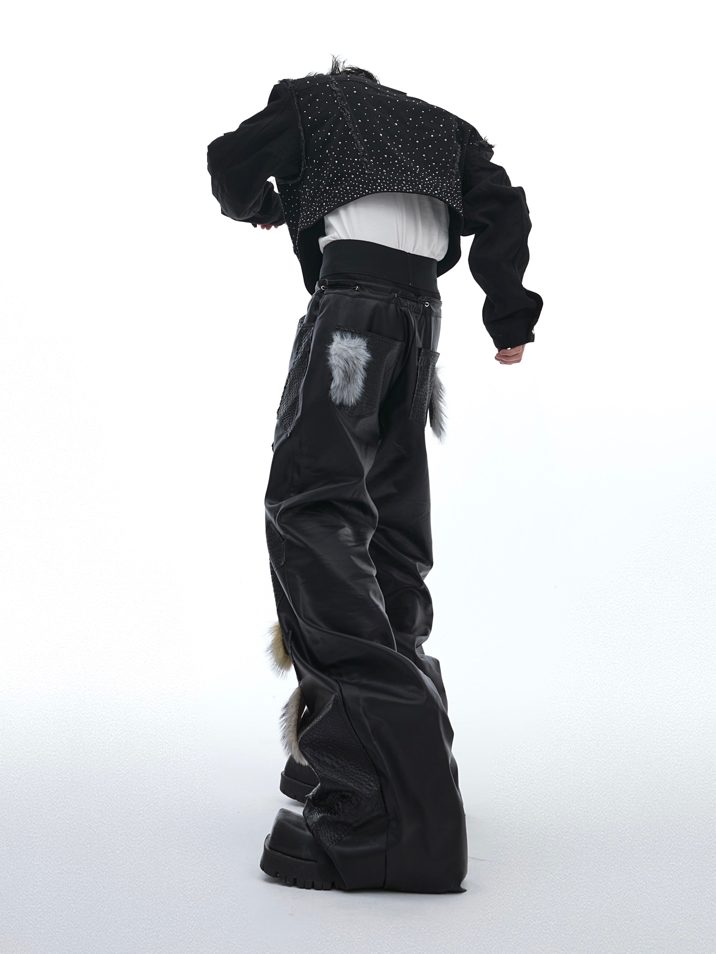 Y2K Rebel Fur-Detail Patchwork Pants