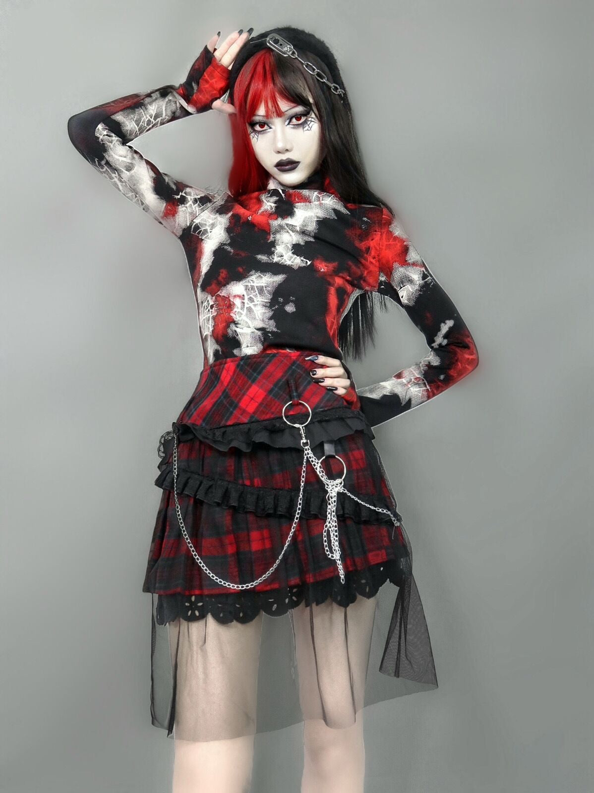 Shadow Cobweb Glove-Sleeve Gothic Top