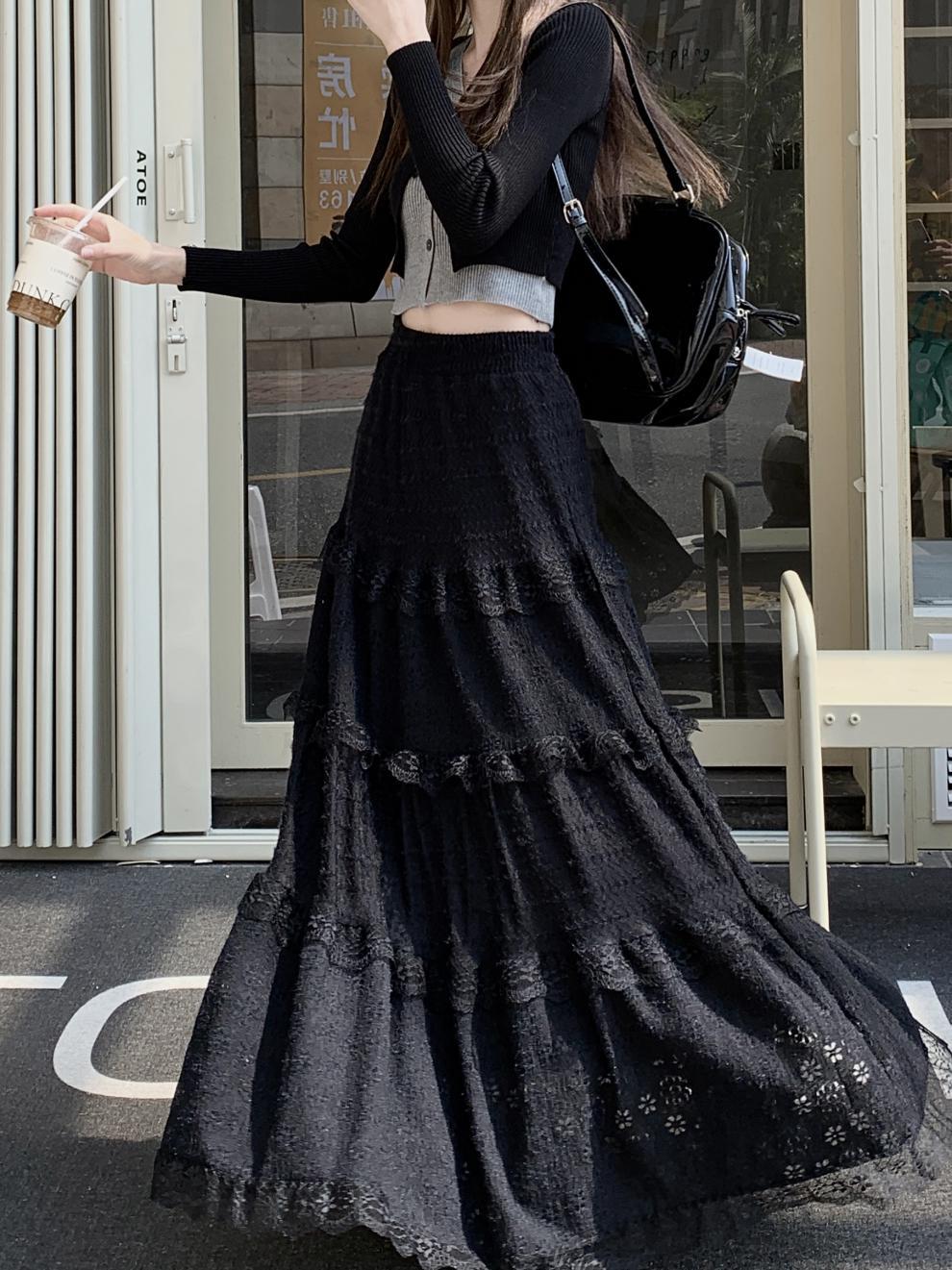 Dark Romance Lace Layered A-Line Maxi Skirt