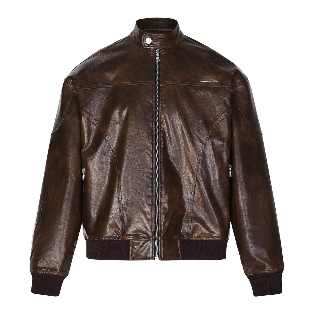 Vintage-Style Rivet PU Leather Coat