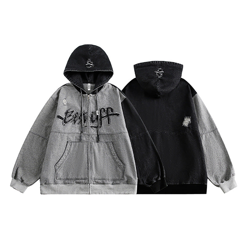 Urban Rebel Irregular Stitching Hooded Denim Jacket