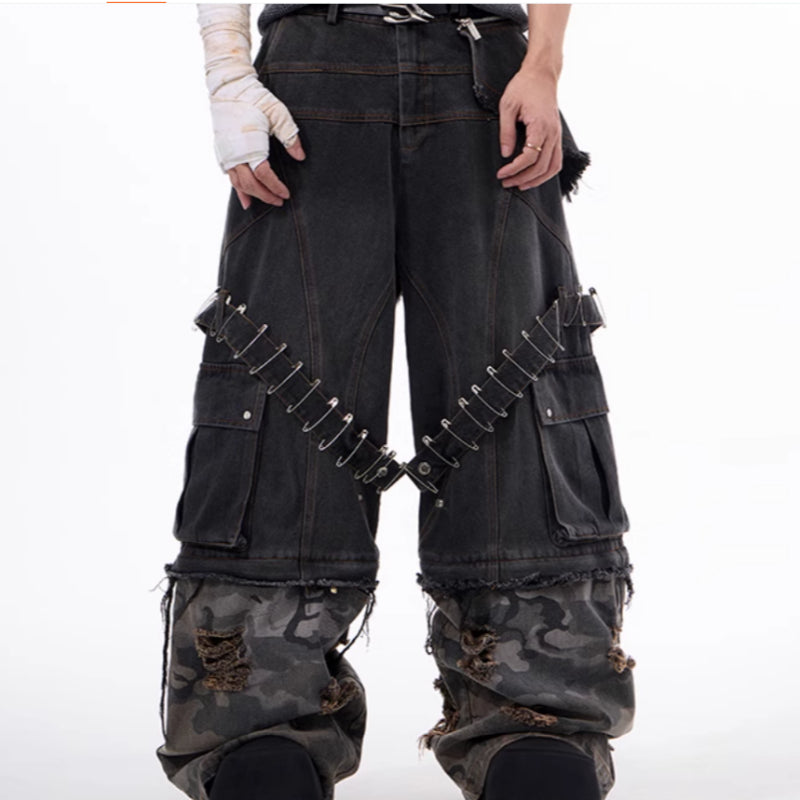Apocalypse Layered Camo Patchwork Pin Jeans