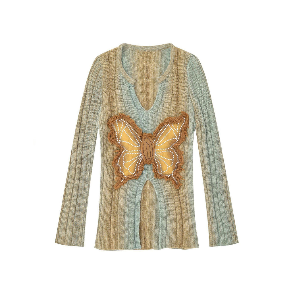 Y2K Butterfly Embroidered Knit Sweater