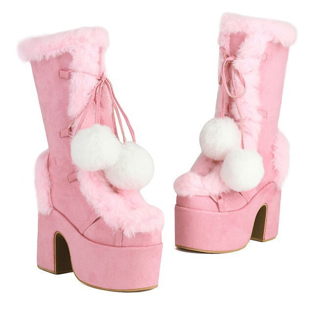 Tokyo Gyaru Furry Mid-Cut Boots