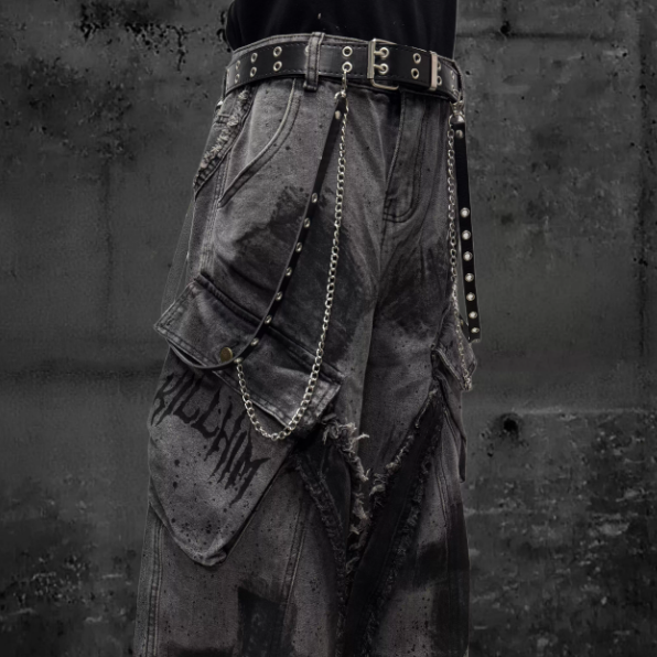 Gothic Cross Cargo Denim Jeans