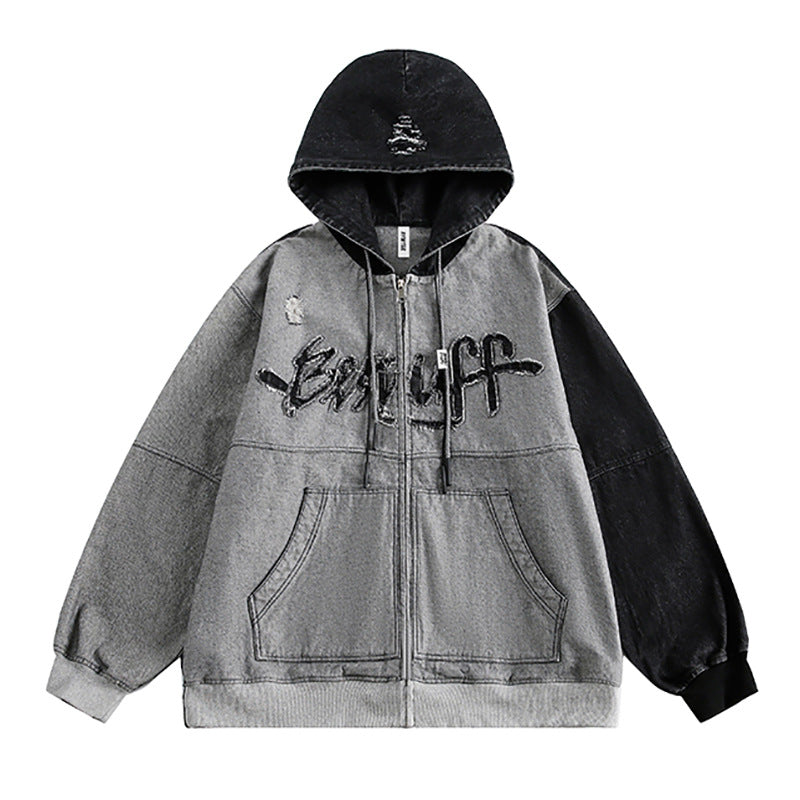 Urban Rebel Irregular Stitching Hooded Denim Jacket