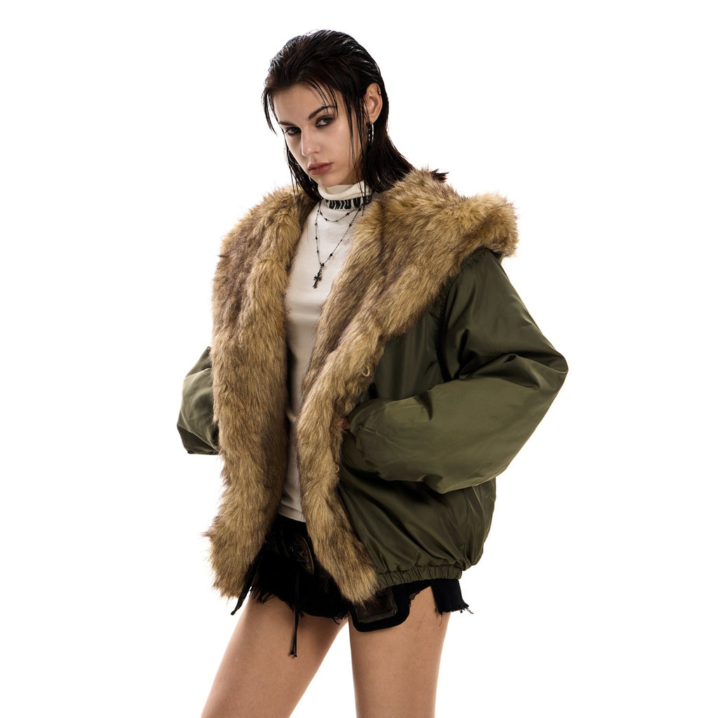 Lazy Chic Fur-Trim Hooded Coat
