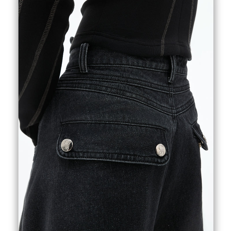 Vintage-Wash Structured Industrial Jeans