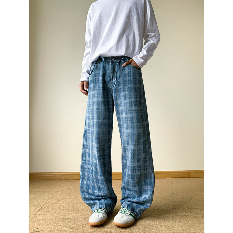 Preppy Boycore Plaid Wide Leg Jeans