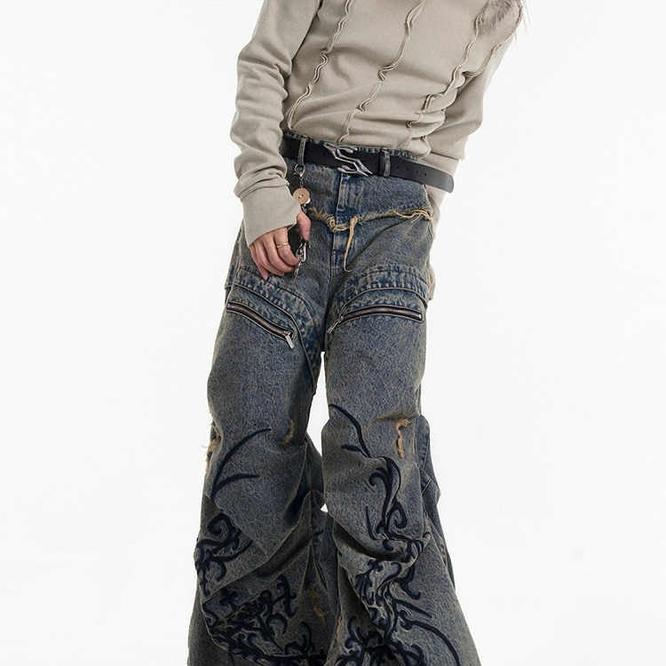 Y2K Ruched Extra-Long Wide-Leg Jeans