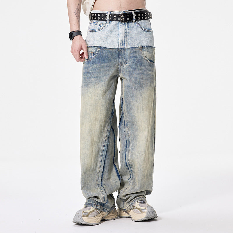 Urban Layered Wide-Leg Two-Tone Jeans