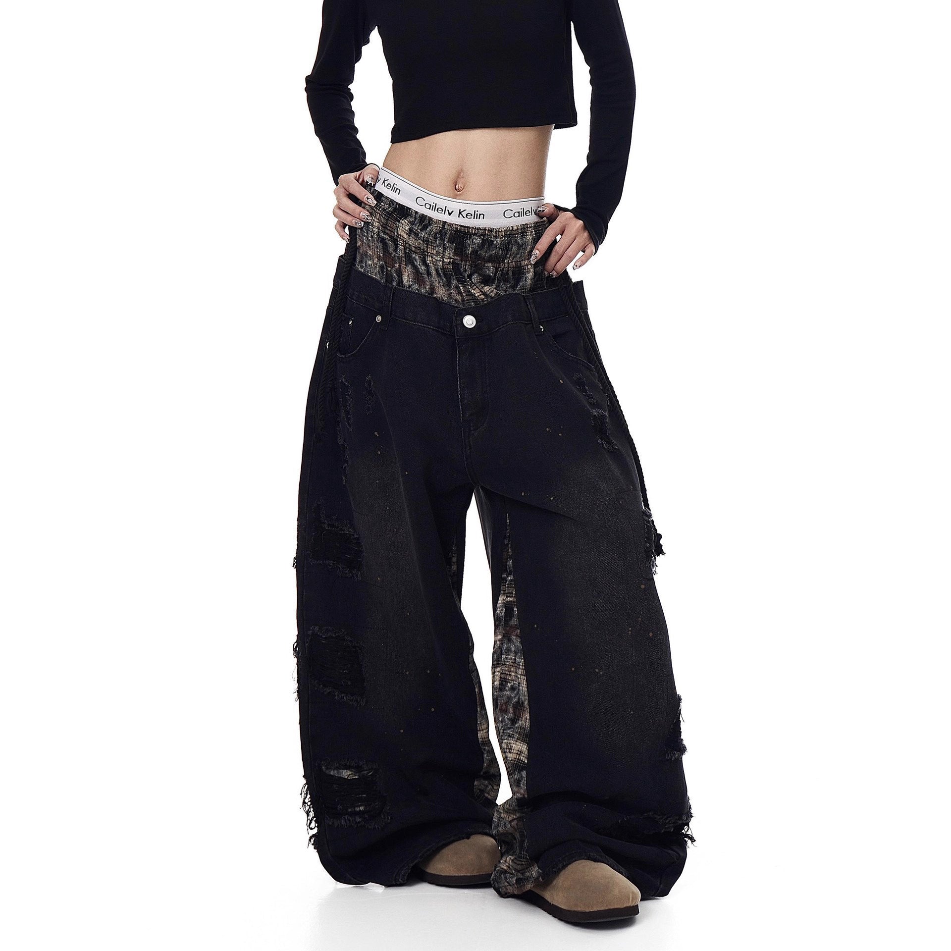 Grunge Ghost Distressed Unisex Wide-Leg Denim Jeans