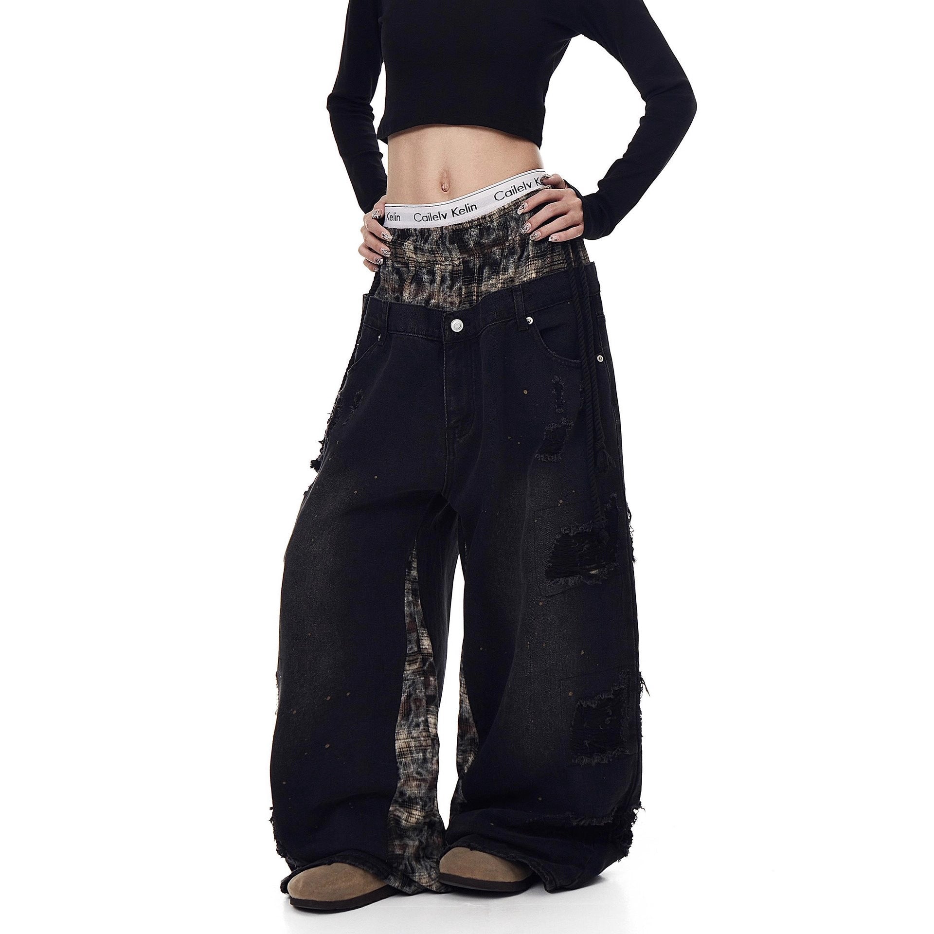 Grunge Ghost Distressed Unisex Wide-Leg Denim Jeans