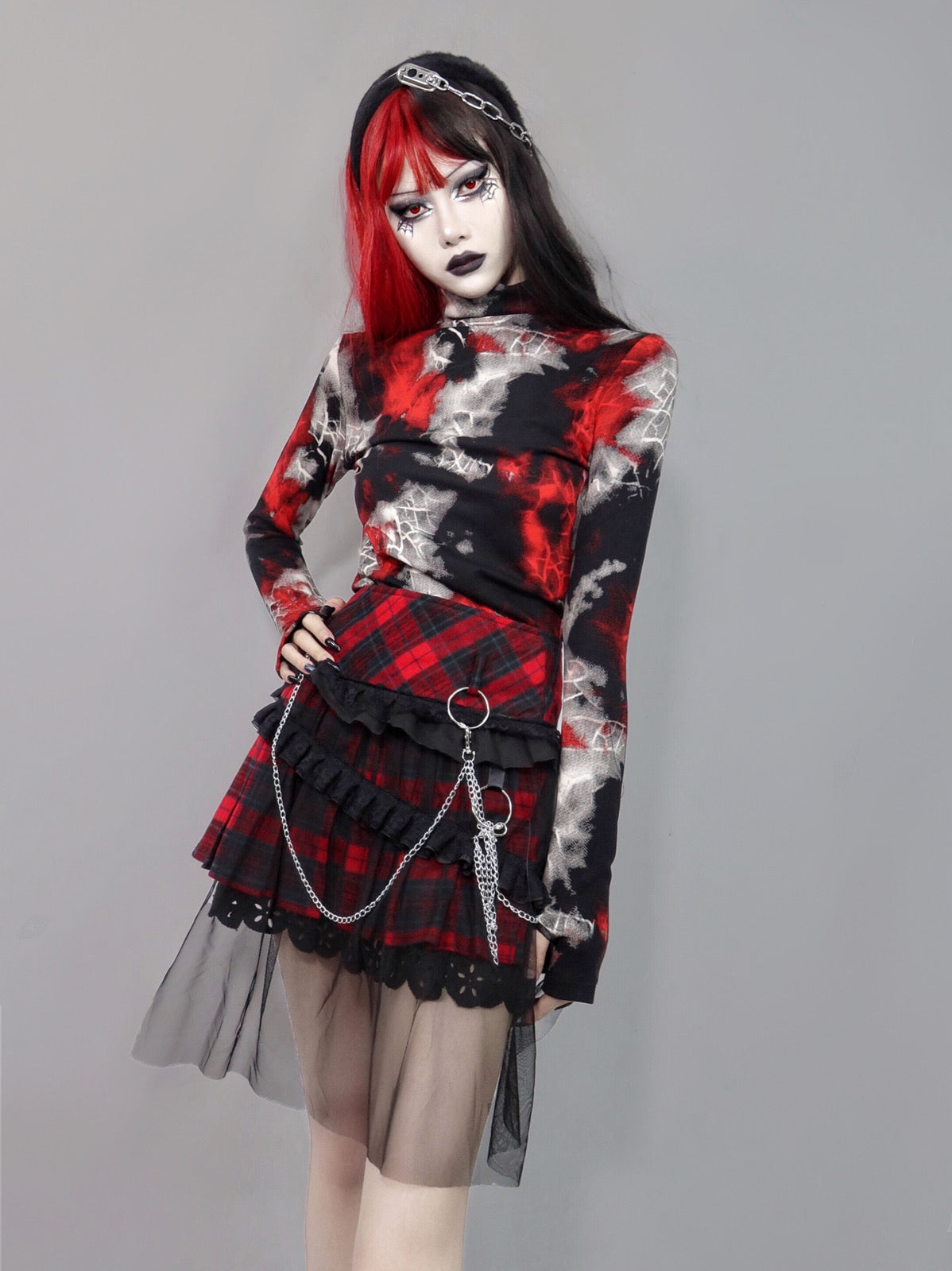 Shadow Cobweb Glove-Sleeve Gothic Top