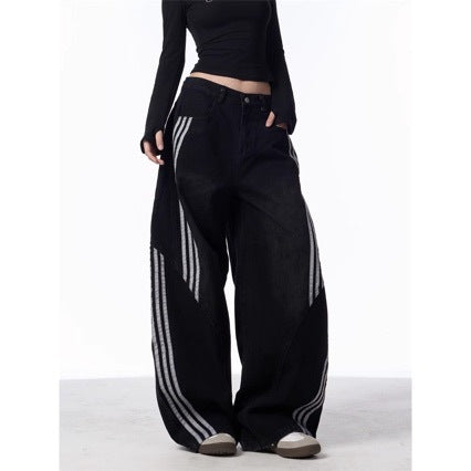 90s Hip-Hop Striped Wide-Leg Denim Pants