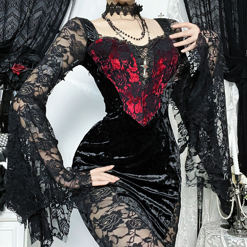 Moon Gothic Chain Long-Sleeve Dress
