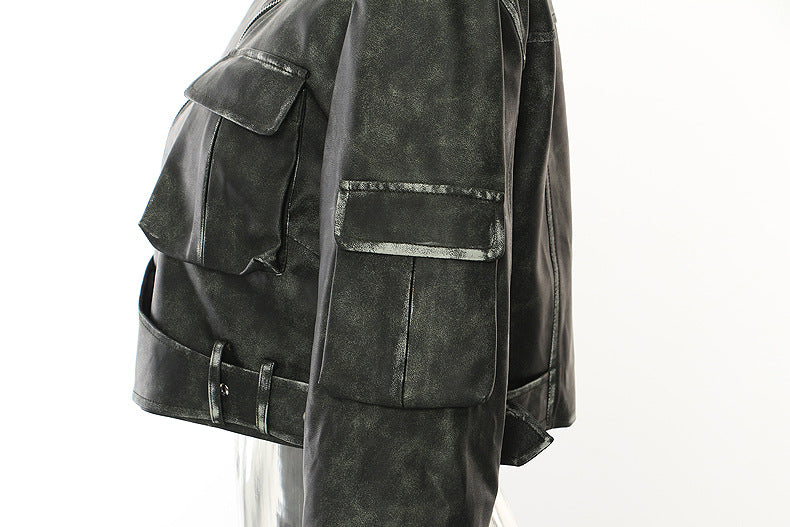 Irregular-Cut Polished Leather Jacket
