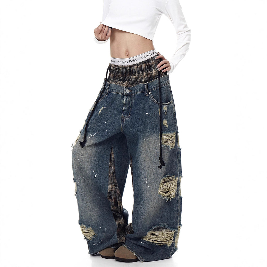 Grunge Ghost Distressed Unisex Wide-Leg Denim Jeans
