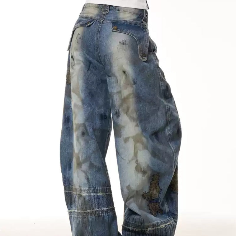 Industrial Wash Wide-Leg Workwear Denim