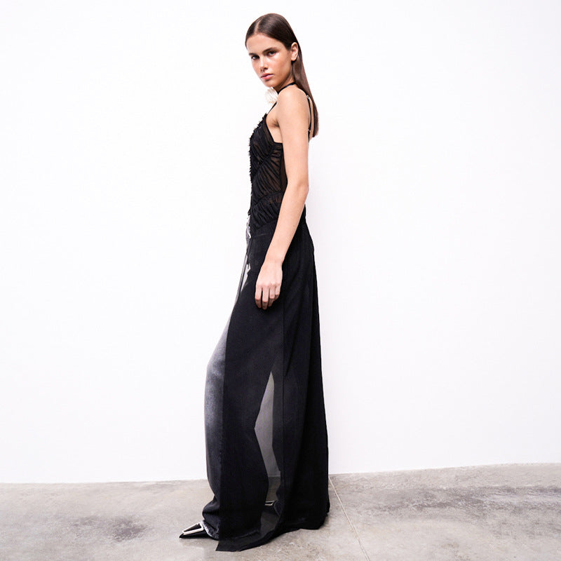 Low-Cut Mesh Tie Camisole Cover-up