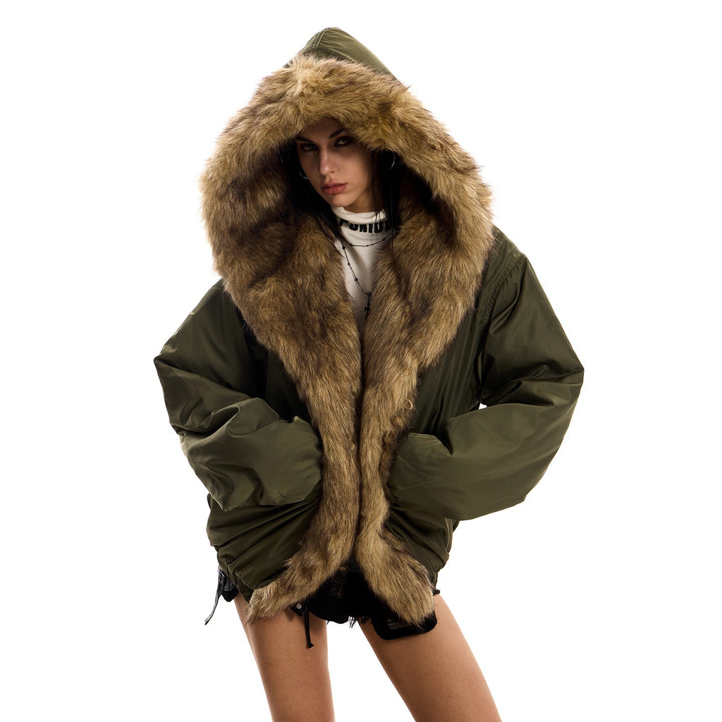 Lazy Chic Fur-Trim Hooded Coat