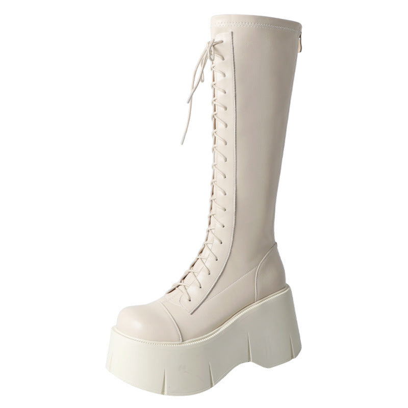 Lace-Up Combat Platform Knee-High Boots