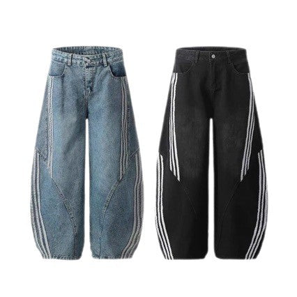 90s Hip-Hop Striped Wide-Leg Denim Pants
