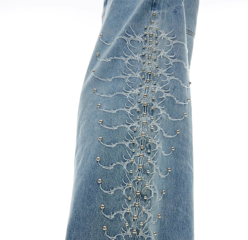 Western Spine Rivet Wide-Leg Jeans