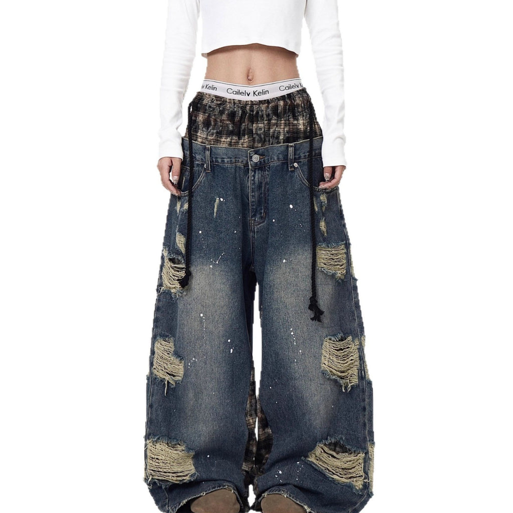 Grunge Ghost Distressed Unisex Wide-Leg Denim Jeans